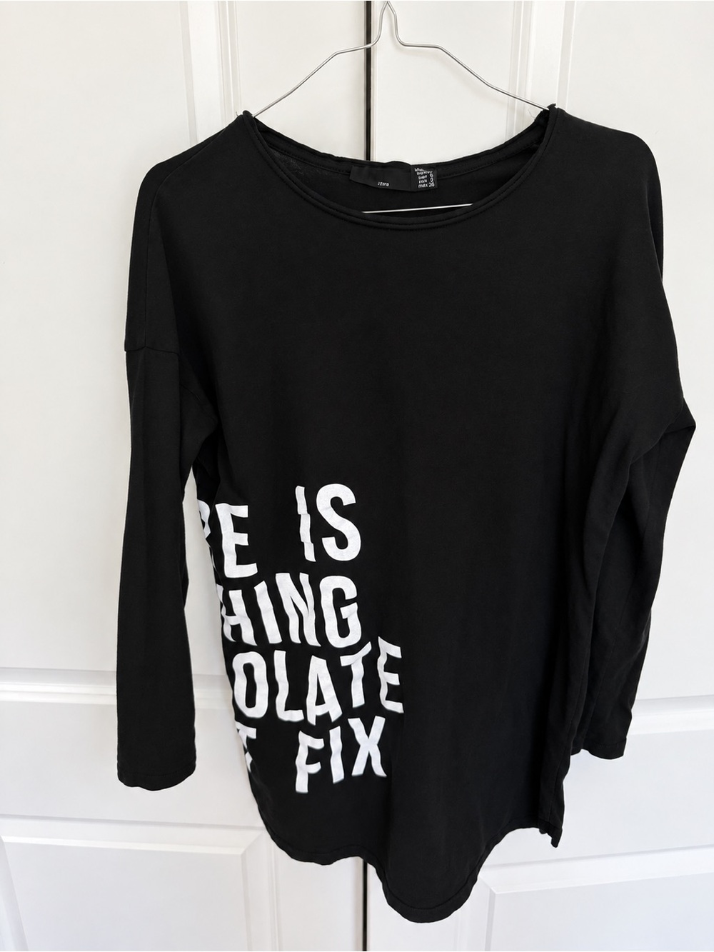 Zara Black Long-Sleeve Tee with White Graphic